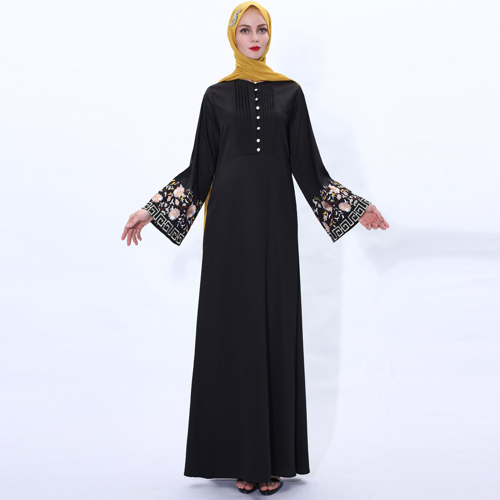 2020 Vintage A-Line Muslim Abaya Dress with Bell Sleeves