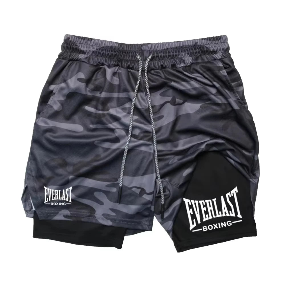 Men's compression gym shorts, printed sports pants, double layered, quick drying, basketball, muscle, fitness JW365