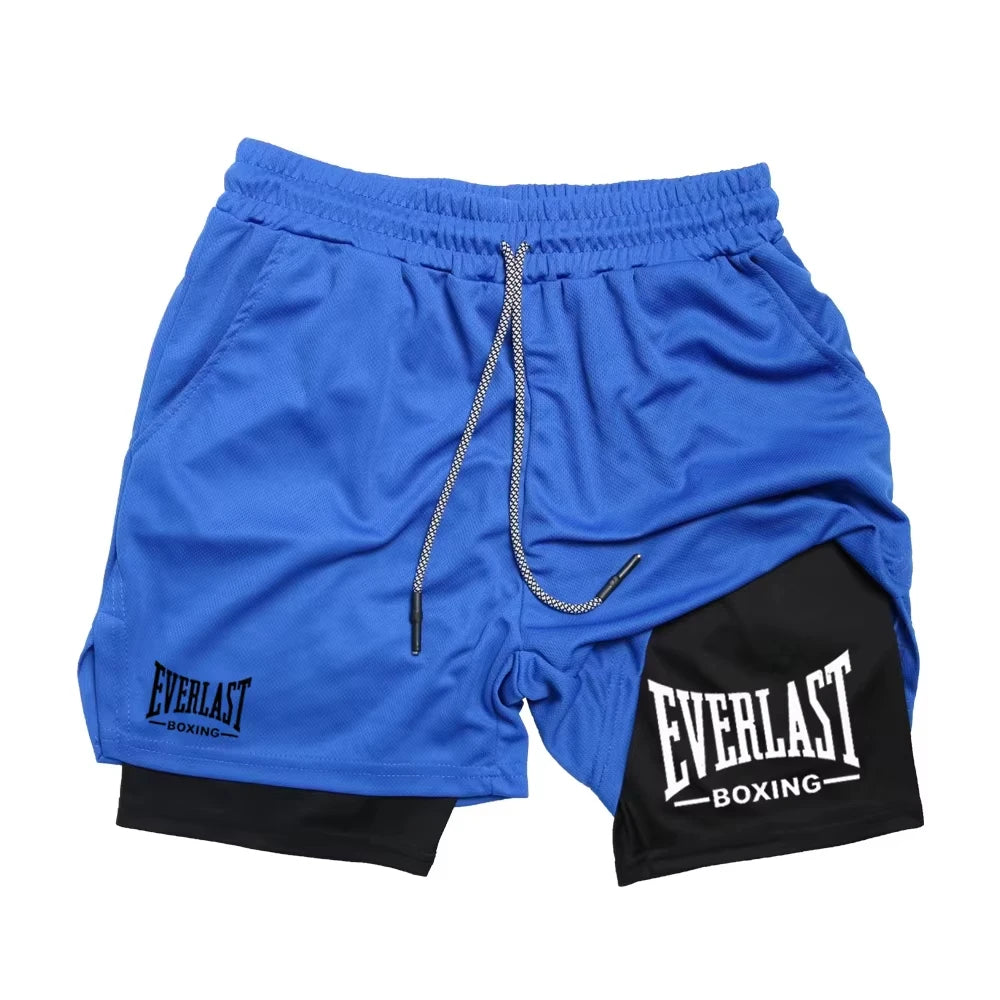 Men's compression gym shorts, printed sports pants, double layered, quick drying, basketball, muscle, fitness JW365