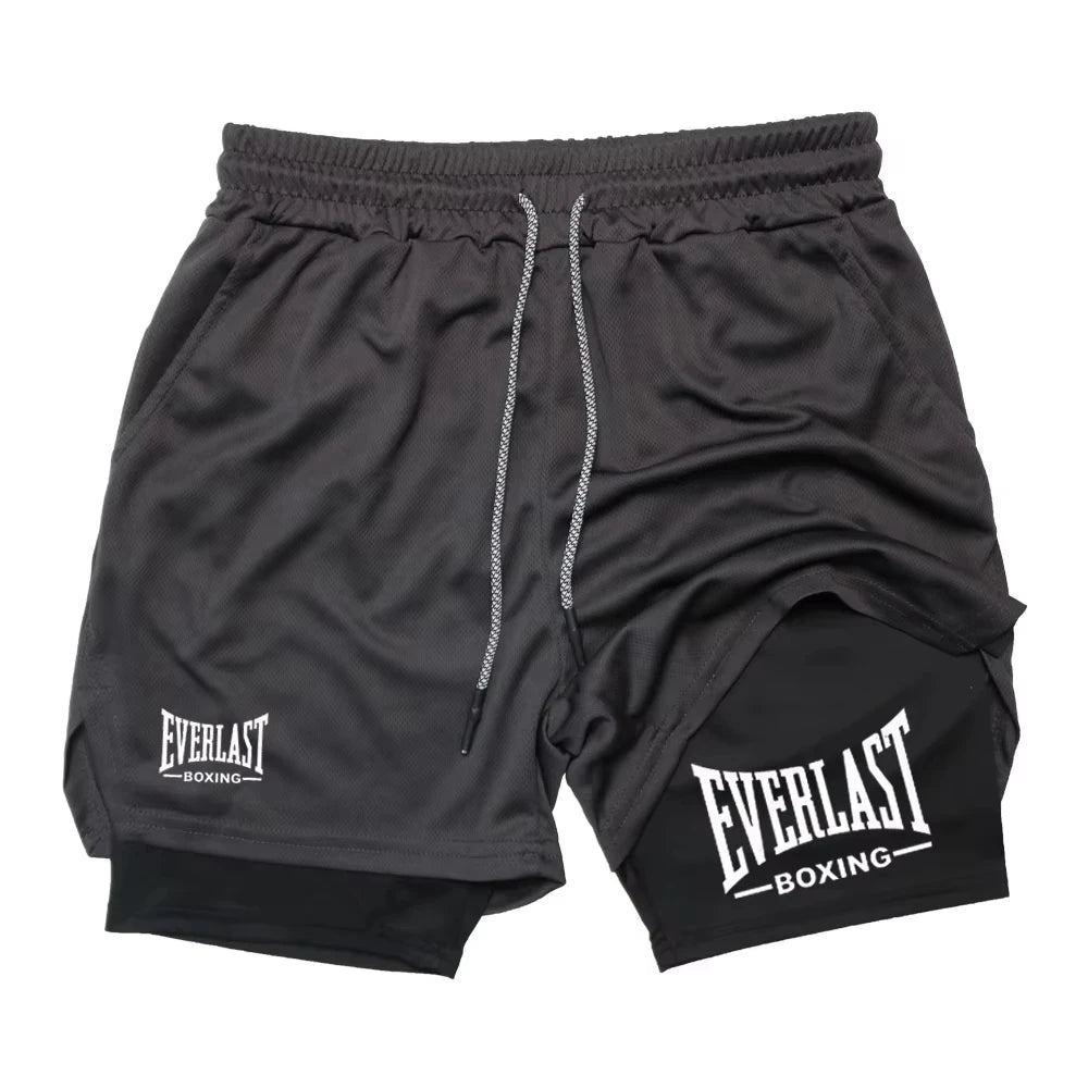 Men's compression gym shorts, printed sports pants, double layered, quick drying, basketball, muscle, fitness JW365