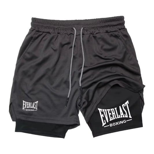Men's compression gym shorts, printed sports pants, double layered, quick drying, basketball, muscle, fitness JW365
