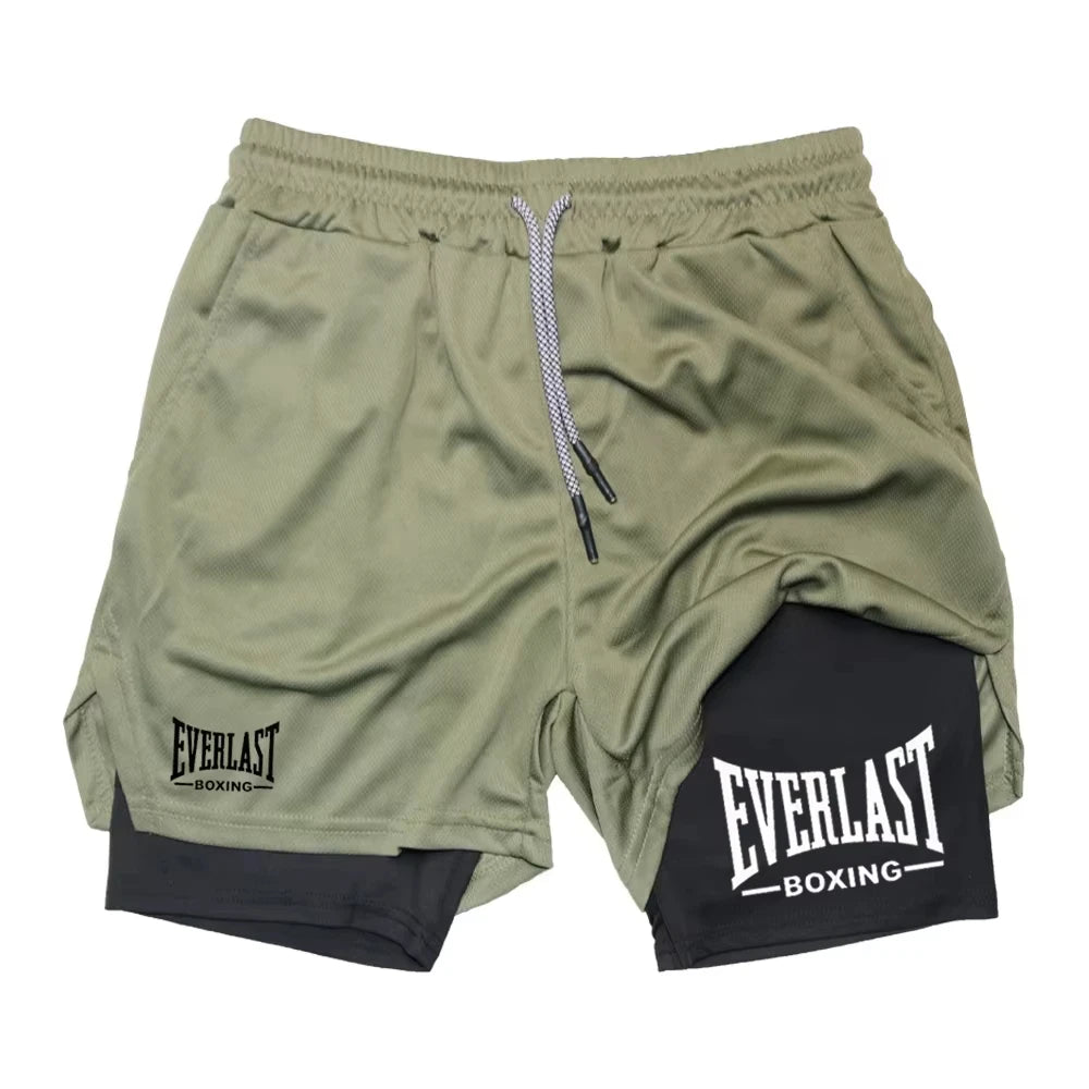 Men's compression gym shorts, printed sports pants, double layered, quick drying, basketball, muscle, fitness JW365