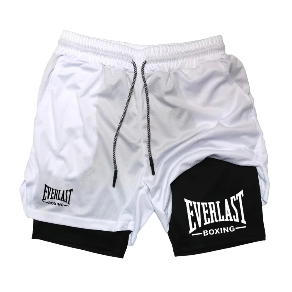 Men's compression gym shorts, printed sports pants, double layered, quick drying, basketball, muscle, fitness JW365
