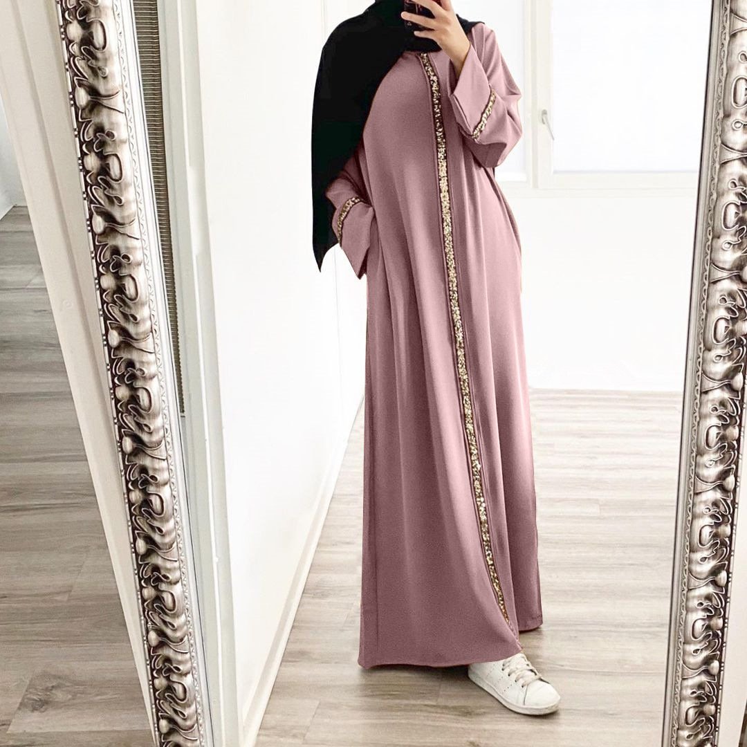 Muslim Women's Robe with Sequins and Trim Design