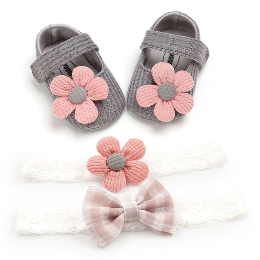 Soft-Soled Toddler Shoes and Headband Set for Babies