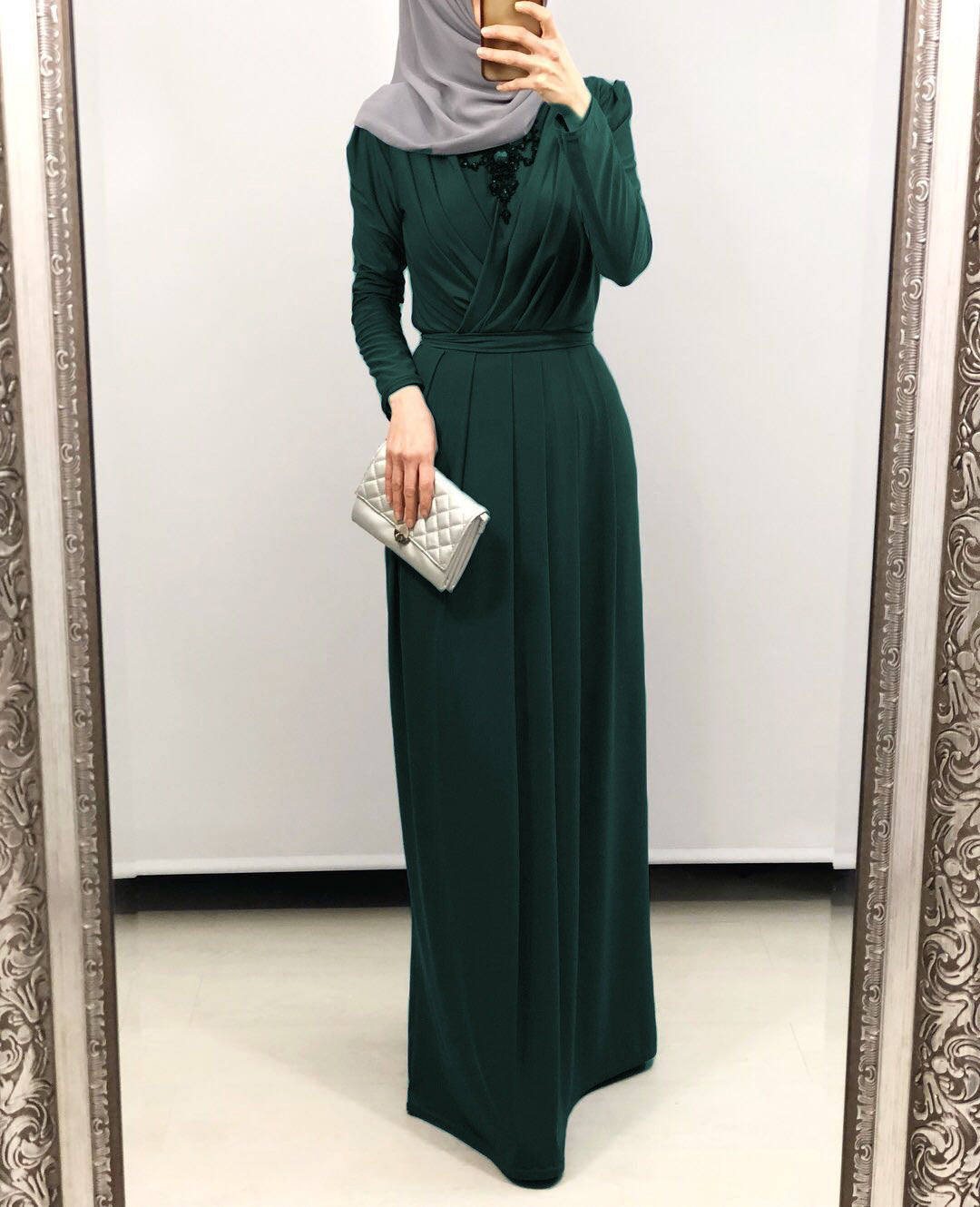 2021 New Solid Color Long Muslim Dress