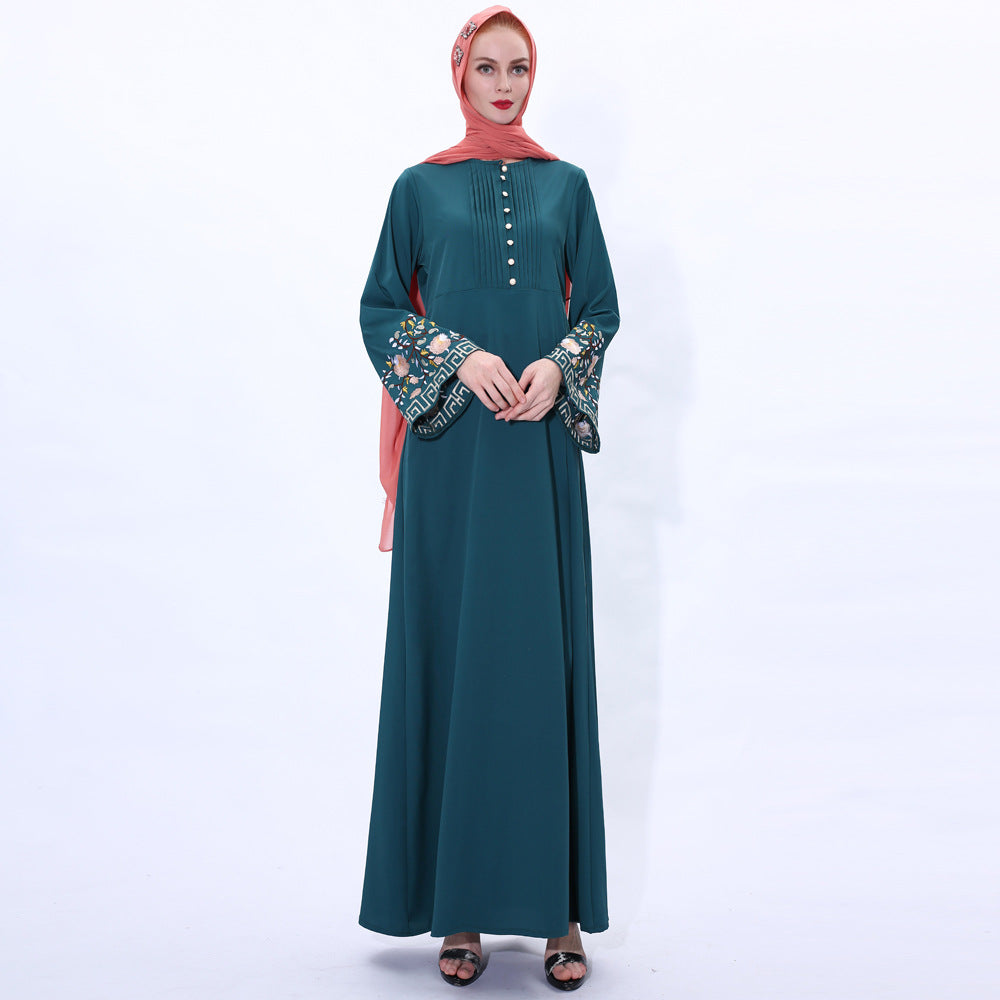 2020 Vintage A-Line Muslim Abaya Dress with Bell Sleeves