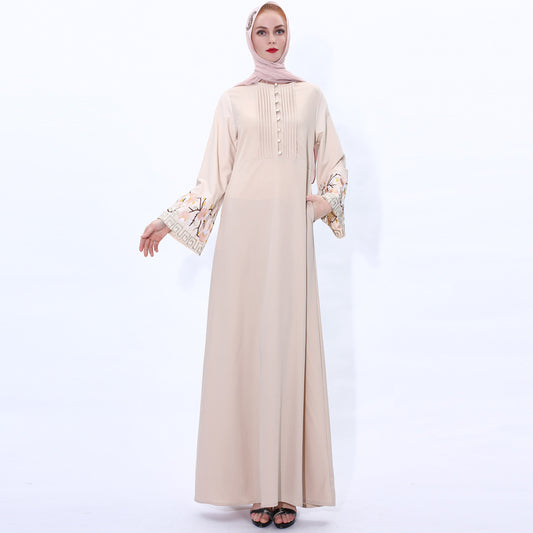 2020 Vintage A-Line Muslim Abaya Dress with Bell Sleeves