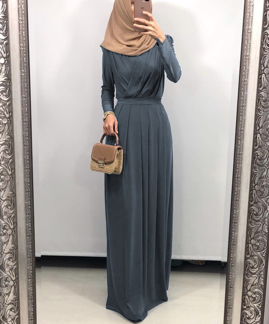 2021 New Solid Color Long Muslim Dress