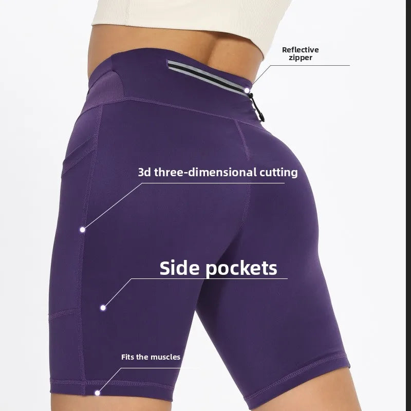 Unisex Marathon 1/4 Running Shorts Quick-Dry Sports with Waist Bag Cycling Compression Pants for Fitness