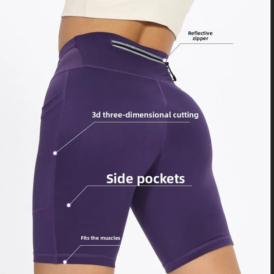 Unisex Marathon 1/4 Running Shorts Quick-Dry Sports with Waist Bag Cycling Compression Pants for Fitness