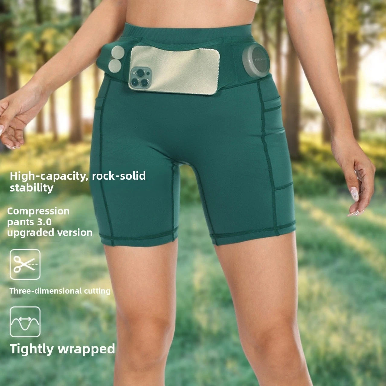 Unisex Marathon 1/4 Running Shorts Quick-Dry Sports with Waist Bag Cycling Compression Pants for Fitness