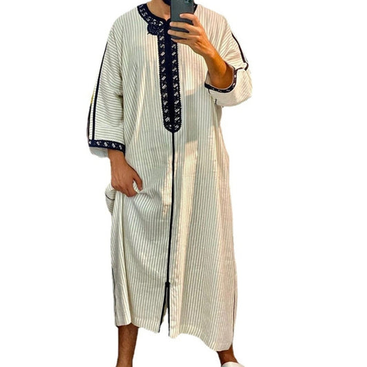 Moroccan Striped Kaftan Robe for Men - Arabic Style