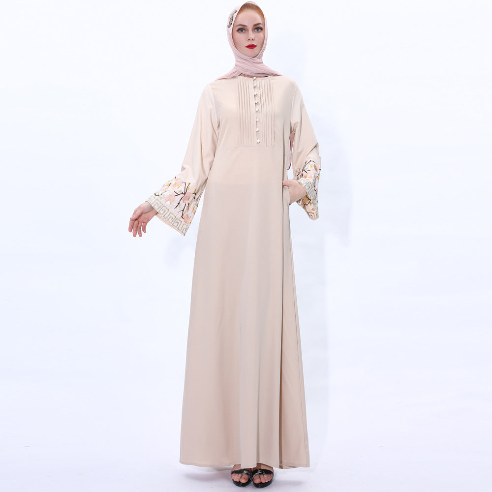 2020 Vintage A-Line Muslim Abaya Dress with Bell Sleeves