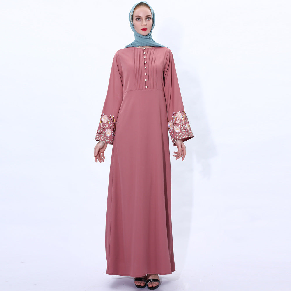 2020 Vintage A-Line Muslim Abaya Dress with Bell Sleeves