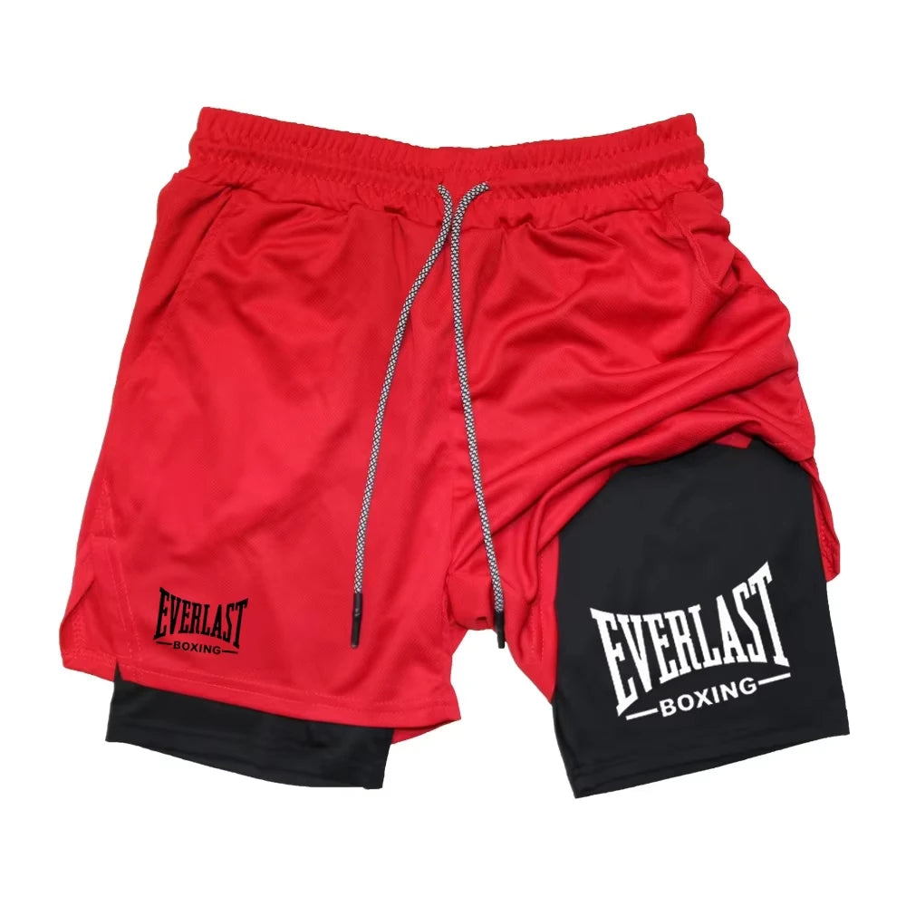 Men's compression gym shorts, printed sports pants, double layered, quick drying, basketball, muscle, fitness JW365