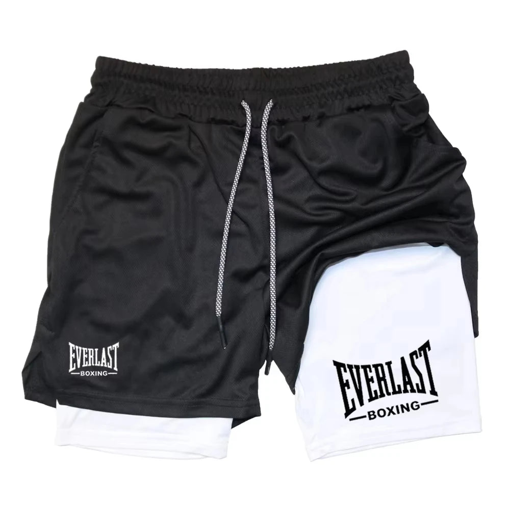 Men's compression gym shorts, printed sports pants, double layered, quick drying, basketball, muscle, fitness JW365