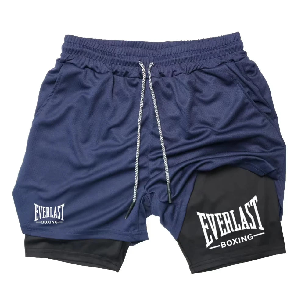 Men's compression gym shorts, printed sports pants, double layered, quick drying, basketball, muscle, fitness JW365