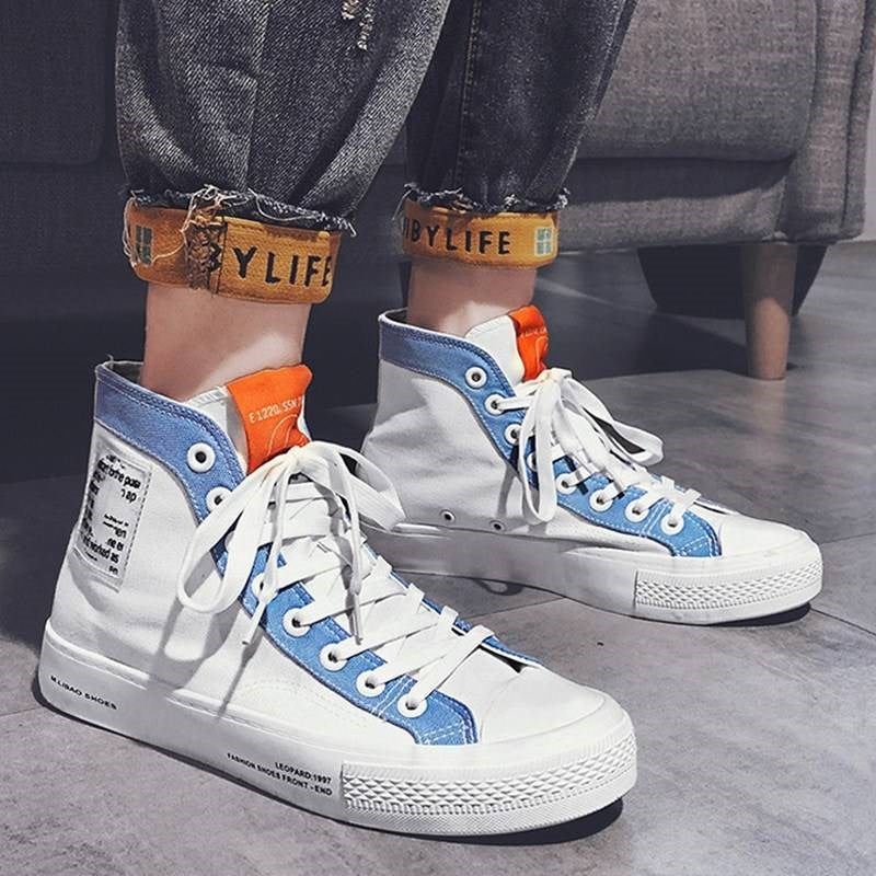 Men's High-Top Canvas Sneakers - Trendy Casual Shoes
