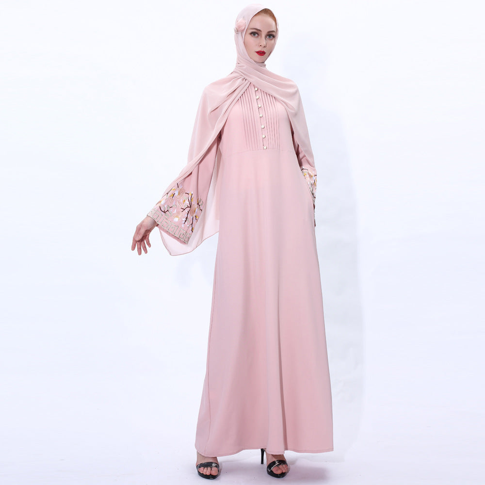 2020 Vintage A-Line Muslim Abaya Dress with Bell Sleeves