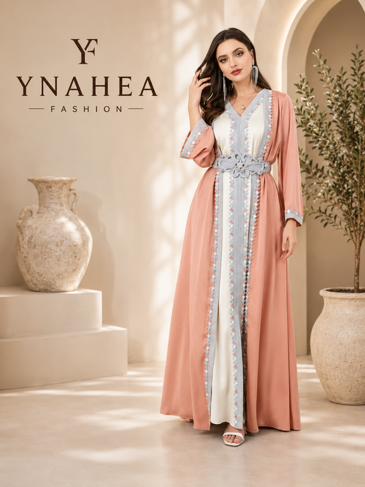 Morocco Muslim Abaya Dress 2 Piece Set with Embroidery